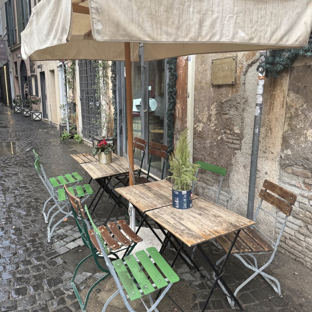 A café terrace in a hill town